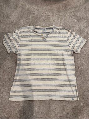 Lucky Brand Cream and Navy Striped Henley Tee